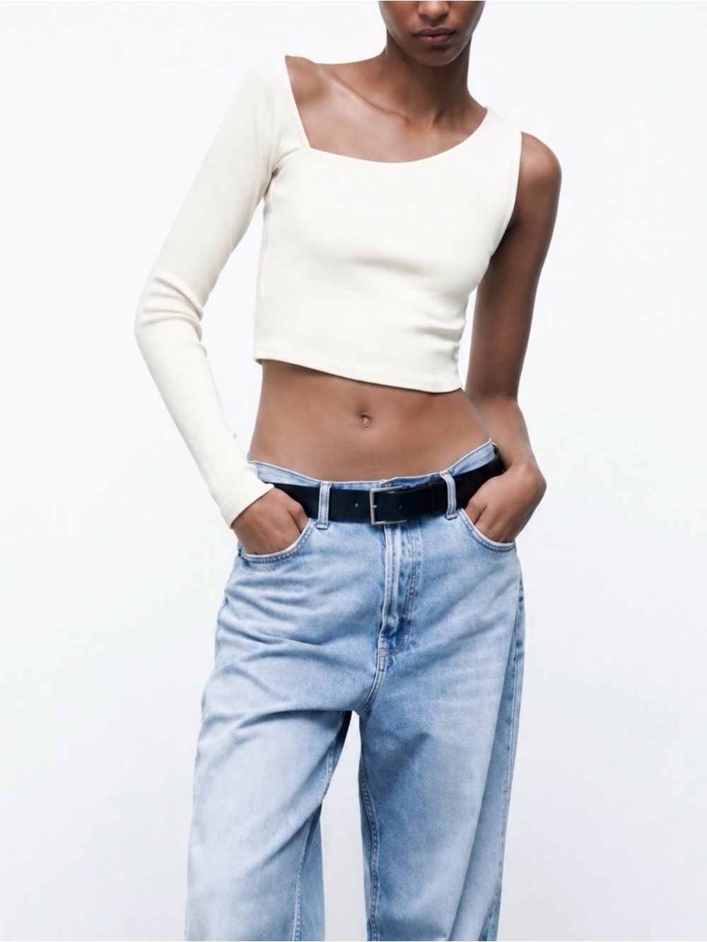 Zara Asymmetrical Ribbed Long sleeve crop top
